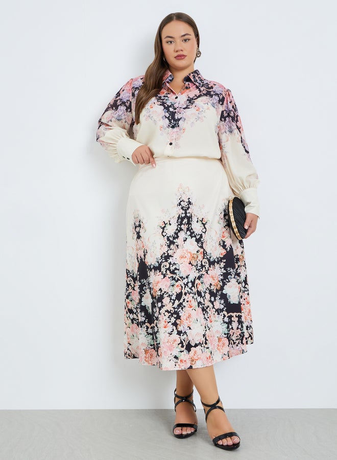 ستايلي تنورة ميدي بنقشة زهور وحافة واسعة مقاس كبير - Image 4